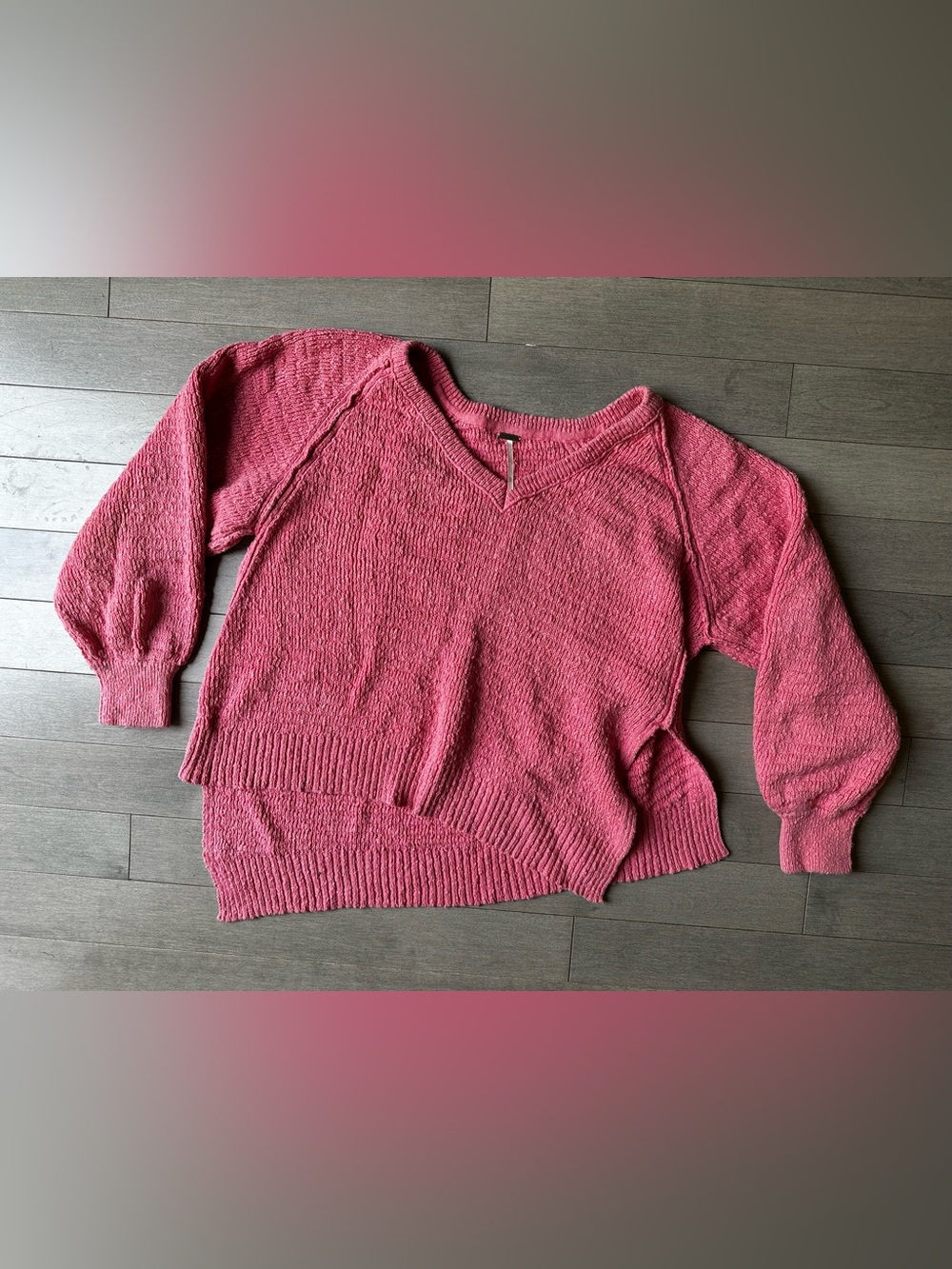 Free People West Coast Asymmetrical Knit V Neck Pullover Sweater Rose Pink Med